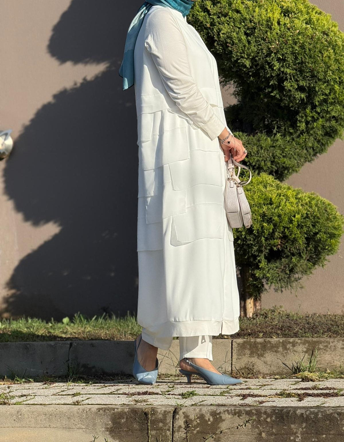 Fermuarlı Şifon Parçalı Uzun Ferace