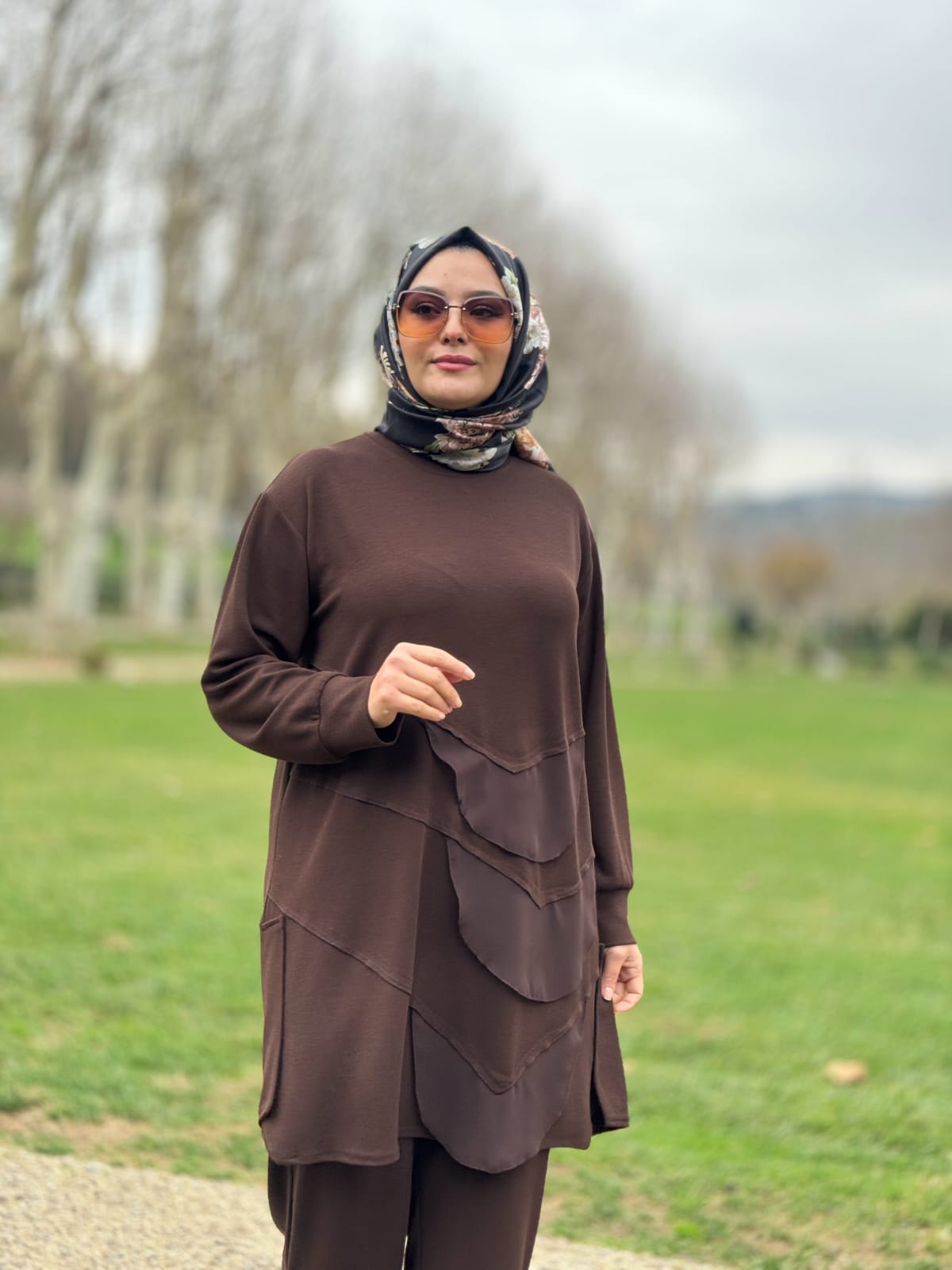 Oval Şifon Detaylı Tesettür Tunik