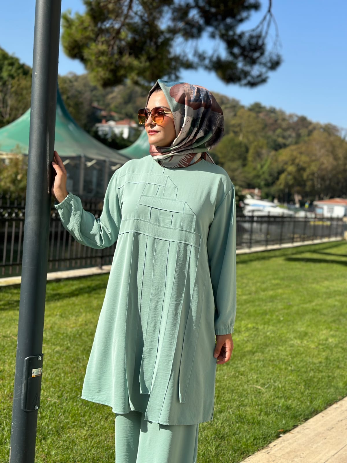 Geometrik Detaylı Tunik Pantolon Takım
