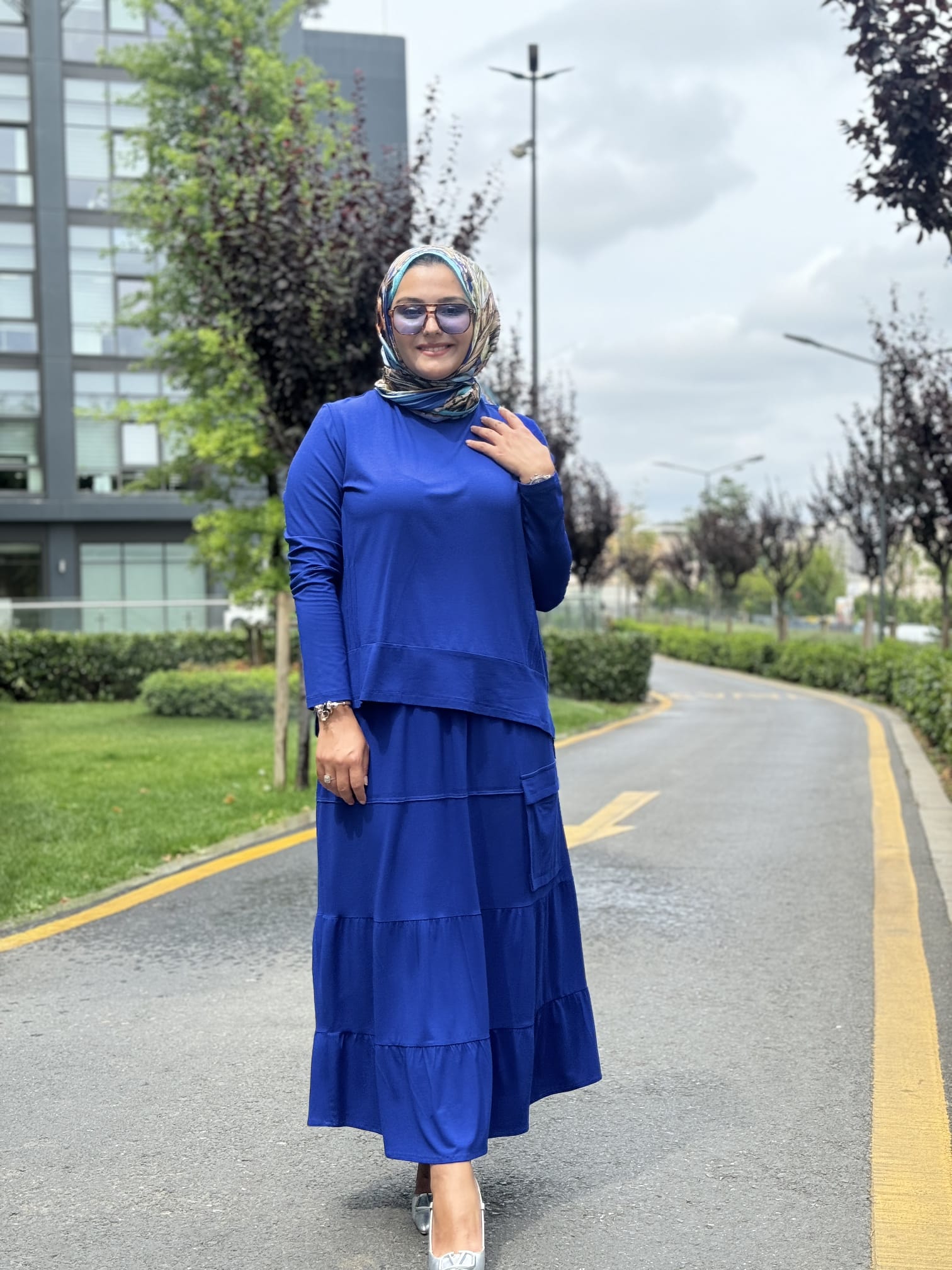 Asimetrik Kesim Etek Bluz Takım