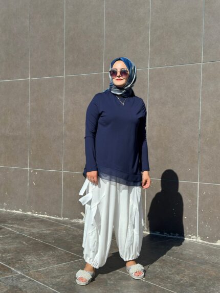 Önü Şifon Uzun Kollu Penye Bluz